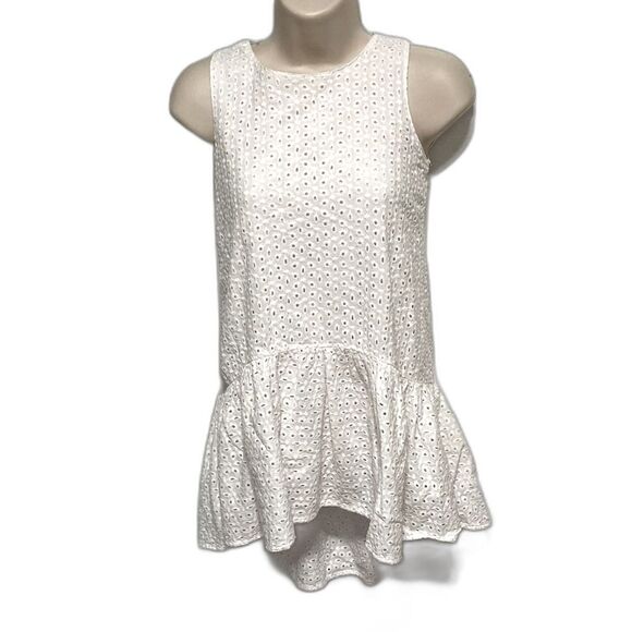 CAT & JACK Eyelet Sleeveless White Girls Summer Tiered Ruffle Dress Medium 7 8 - Picture 1 of 10